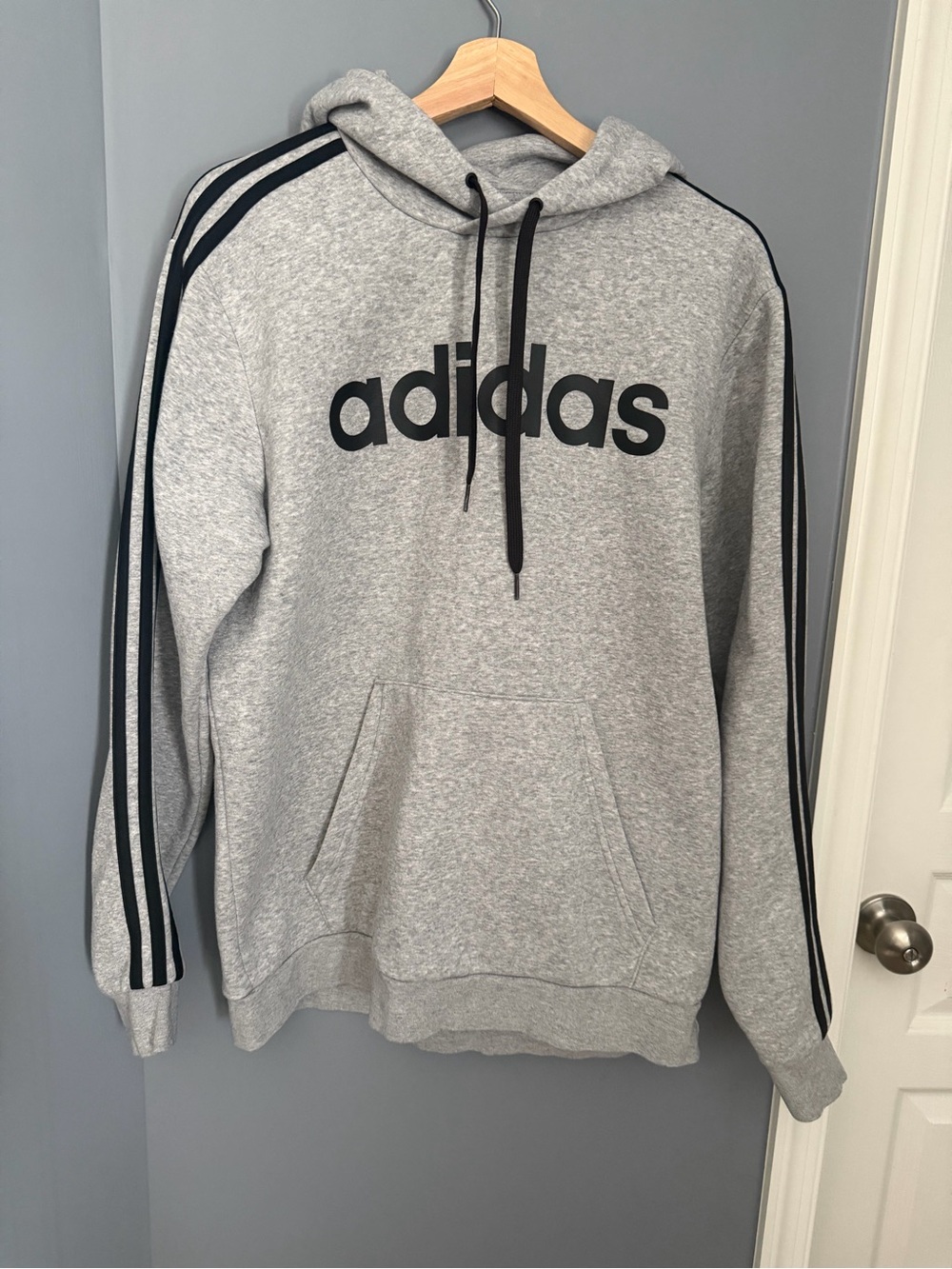 adidas Gray Hoodie with Black Logo and Stripes